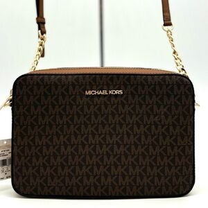 Michael Kors Large Jet Set Item EW Crossbody Bag Brown Signature